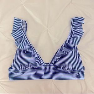 Aerie blue & white striped swim top with ruffles